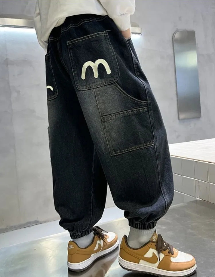 Boys' Fleece-Lined Jeans 2025 New Autumn/Winter Thermal Insulated Trendy Long Pants for Big Tall Kids, Stretchy Fabric Loose Fit