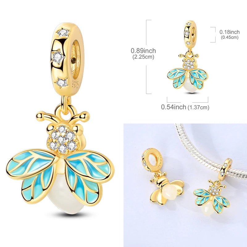 Hot Sale Charms Beads 925 Sterling Silver Pink Perfume Bottle Letter Luminous Firefly Tarot Card Beads Fit DIY Bracelets Jewelry