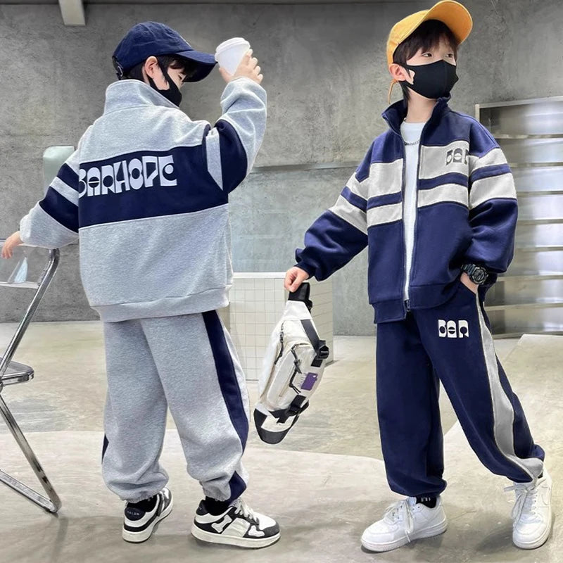 Fashion Boys Clothing Set Spring Autumn Patchwork Zipper Coat Pants 2Pcs For 4-12 Years Kids Tracksuits Teenager Casual Outfits