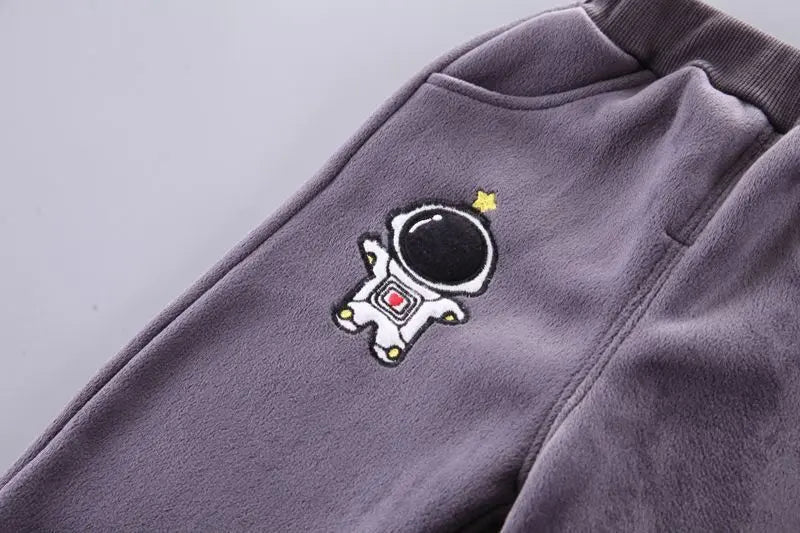 Baby Boys Clothes Sets Autumn Winter Thick Fleece Astronaut Hooded Vest Coat Pants 3Pcs for Kids Casual Outfits Girls Warm Suit