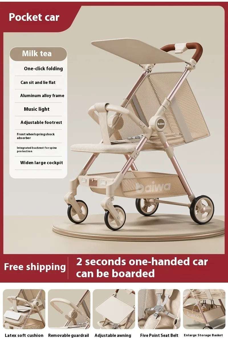 Baby Stroller Foldable Travel Umbrella Cart Lightweight & Compact Reclining Pocket Stroller with Music & Light Canopy for Babies