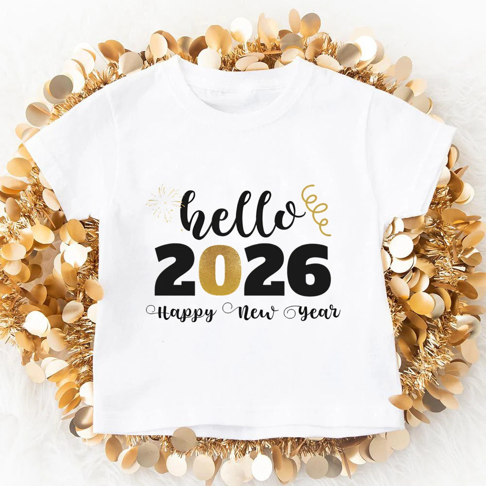 Hello 2026 Happy New Year Family Matching Outfits Dad Mom and Daughter Son Tshirt Baby Romper Family Look New Year's Clothes