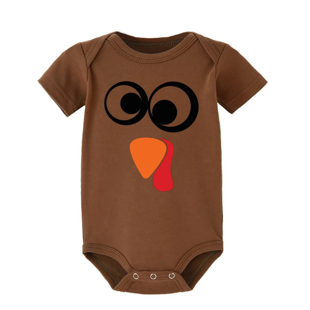 Thanksgiving Turkey Face Baby Bodysuit Boys Girls Cute Clothes Toddler Romper Baby Short Sleeve Jumpsuit Thanksgiving Outfits