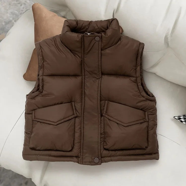 Autumn Winter New Kids' Korean Style Thickened Cotton Vest for Medium Large Children Students Fashion Outerwear Jacket