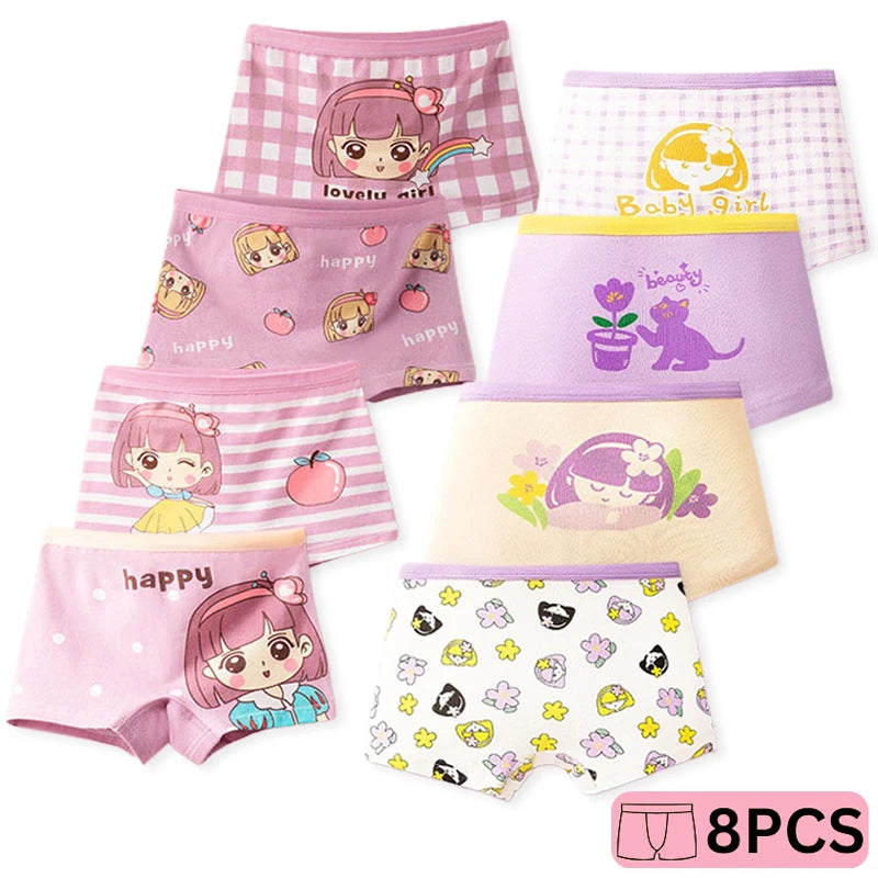 4/8 Pieces Kids Underwear Cute Princess Characters Girls Cotton Panties Washable Girls Boyshort Breathable Children Boxer Briefs
