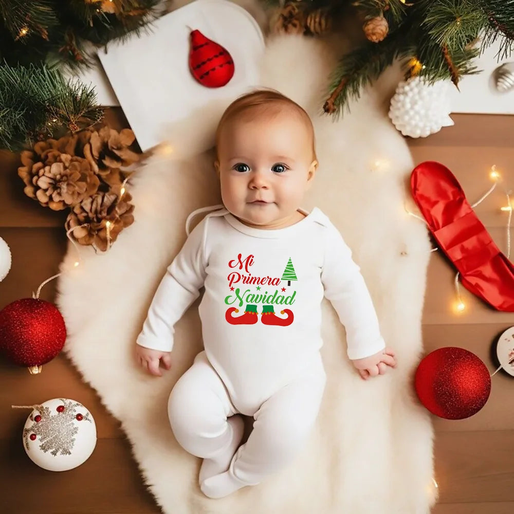 Mi Primera Navidad Print Baby Sleepsuit Cute Deer Print Xmas Babygrow Sleepsuit Boys Girls Clothes Baby Christmas Gift Bodysuit