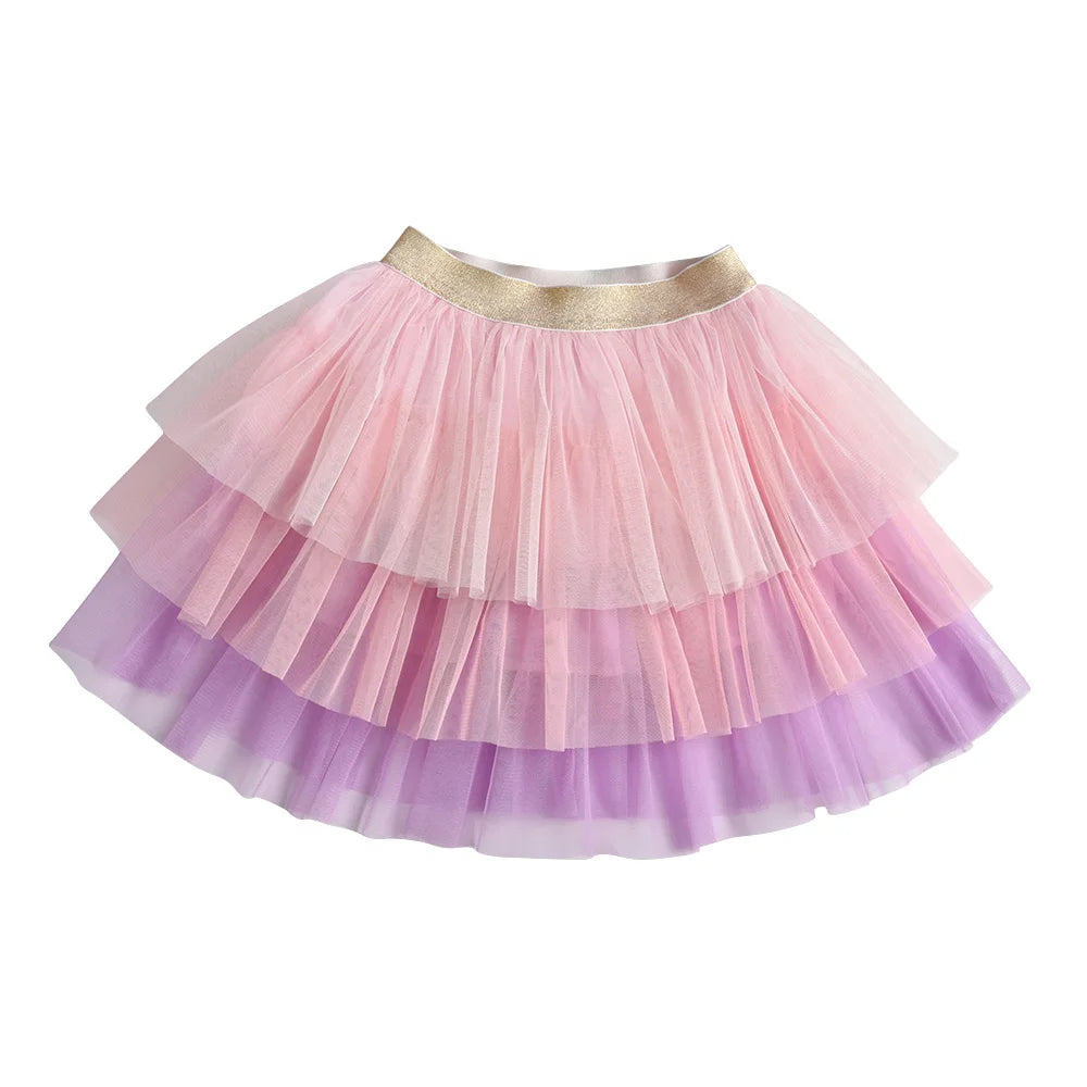 VIKITA Girls Princess Skirts Kids Layered Mesh Tulle Tutu Mini Skirt Girls Birthday Party Performance Ballet Skirt Kids Clothing