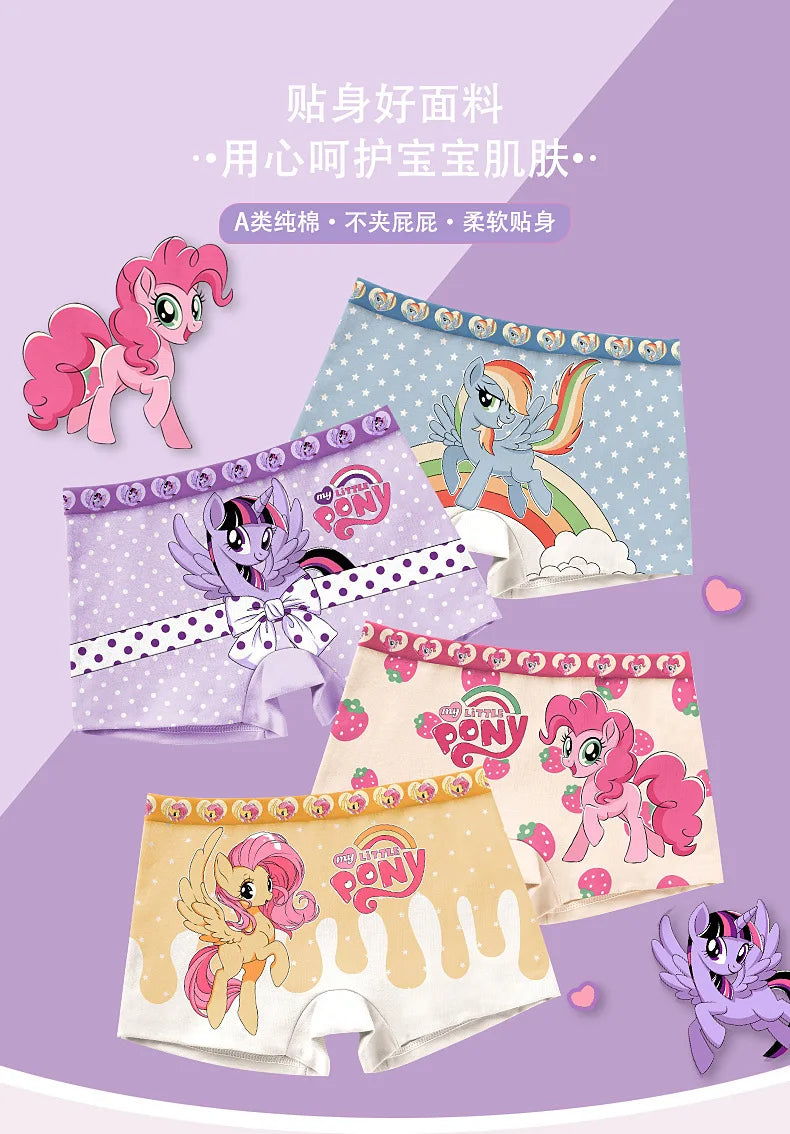 4pcs Miniso for My Little Pony Girls Panties Cotton Flat Four Corner Shorts Class A girls Soft Skin-Friendly Kids for Gifts