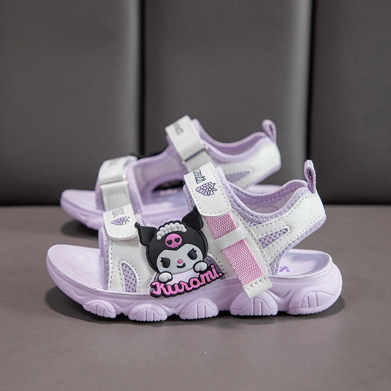 Summer Bestsellers Sanrio Kuromi's New Cute Color-blocked Flat Mesh Breathable and Anti-slip Cartoon Flip-flops for Girls