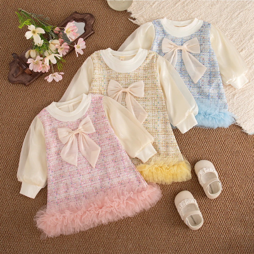 Autumn New Sweet Bow Baby Girl Princess Dress, Birthday Party Children'S Clothing Suitable For Babies Aged 9 Months To 4 Years