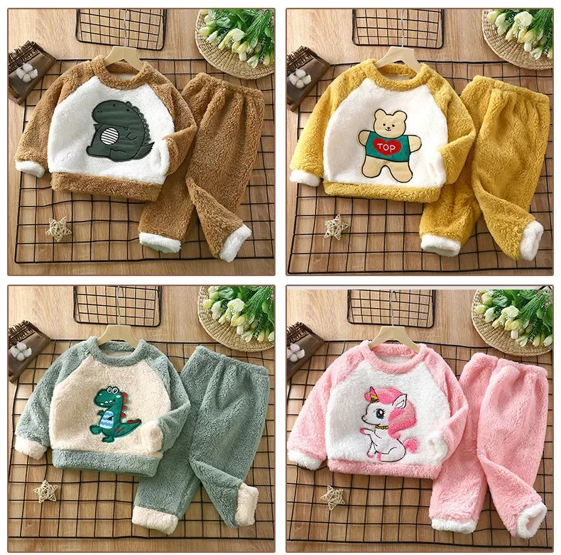 Children's New Winter Flannel Set For Boys and Girls Plush Insulation Home Clothing Children's Pajamas Children's Clothing