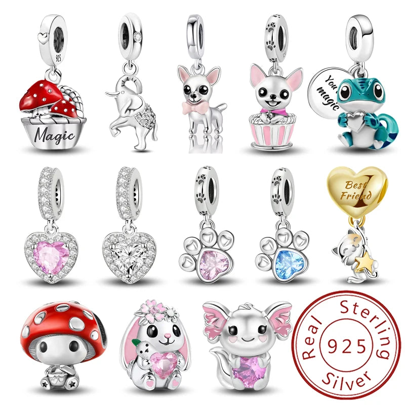 925 Sterling Silver Mushroom Cat Owl Puppy Cat Claw Charms Beads Fit Diy Bracelet Bangle Making Gift Of High Quality Jewelry