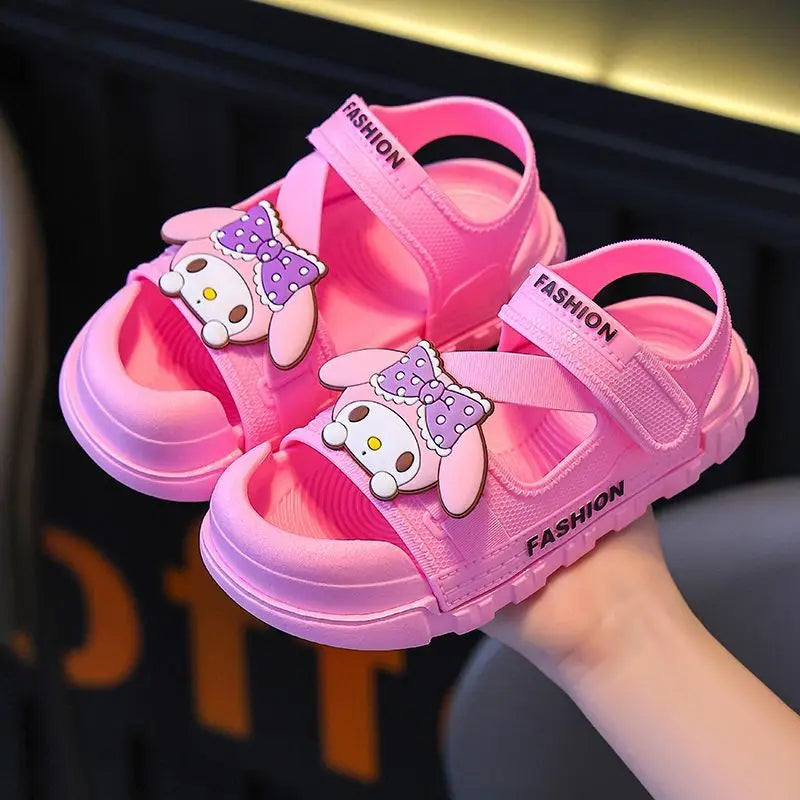 Sandals Girls Anime Kuromi Open Peep Toe Shoes Girly Summer Cute Cartoon Babys Purple Pink Slipper Kid Size 21-36