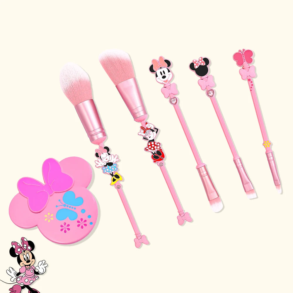 Minnie makeup brush set, metallic texture, cartoon makeup tool, cute Minnie hand mirror, suitable for girls' birthday parties!
