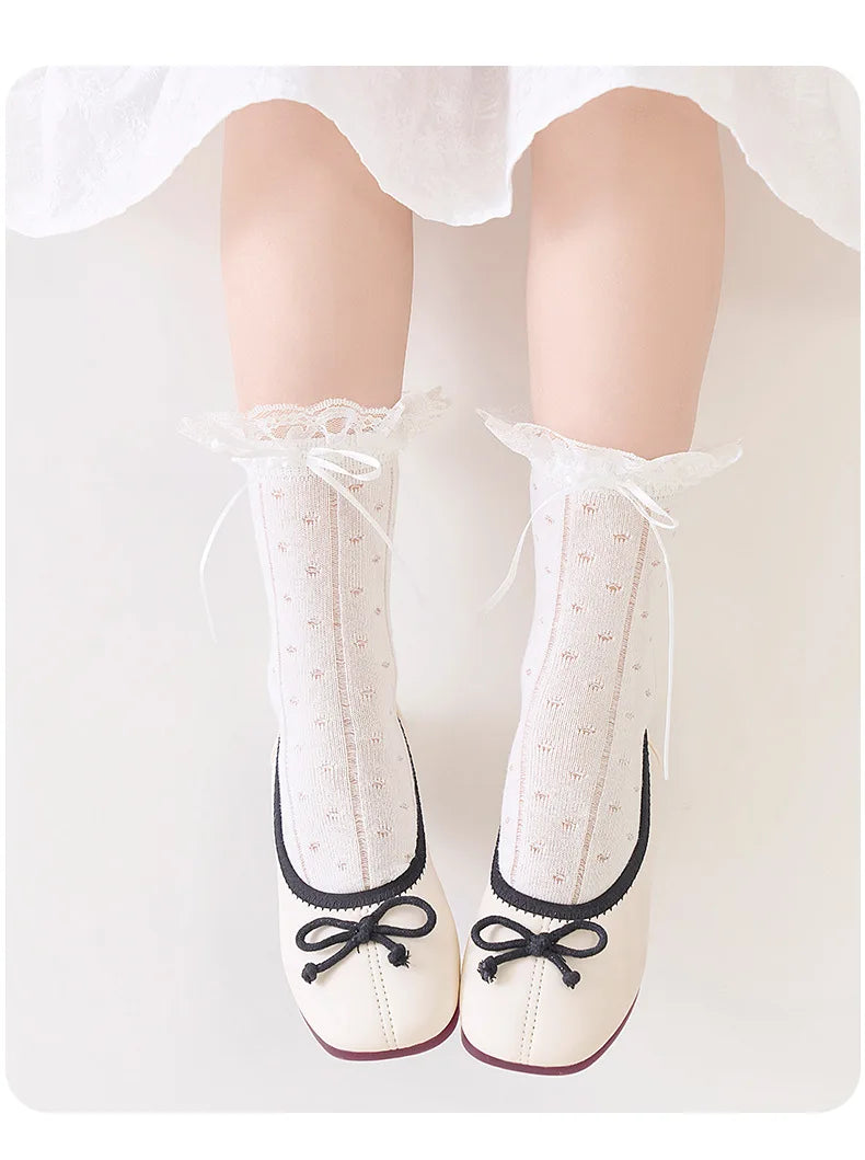 3/6 Pairs Girls Socks White Princess Lace Socks Kids Girl Breathable Children Socks Comfortable Mid Tube Socks For Girls