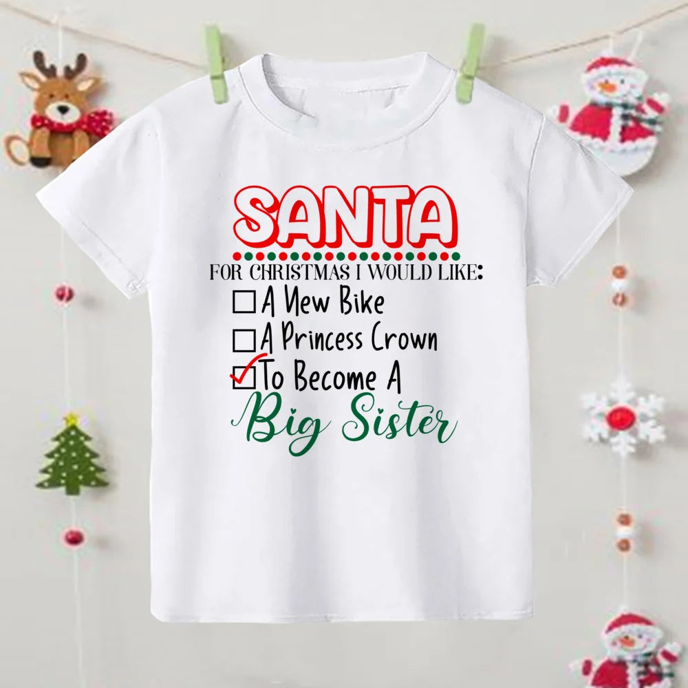 Christmas Children's T-shirt Xmas Party Gift Boys Girls Sibling T Shirt Outfits Clothes Kids T Shirts Cute Short Sleeve Tops Tee