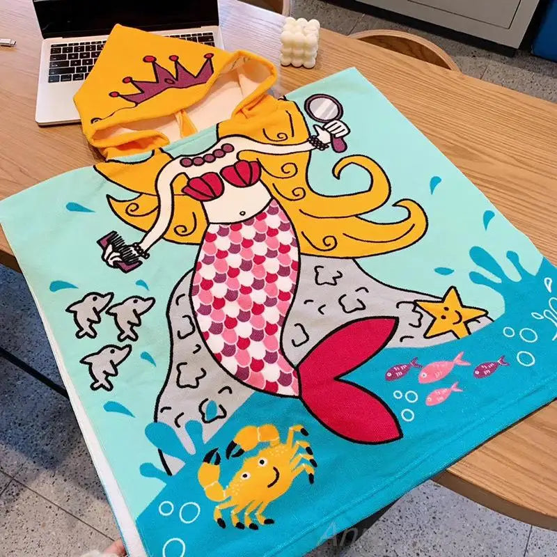 Children Hooded Cloak Beach Towel Kids Swimwear Bath Towel Robes For Boy Girl Toddler Baby Cloak Cape Microfiber Cotton Bathrobe