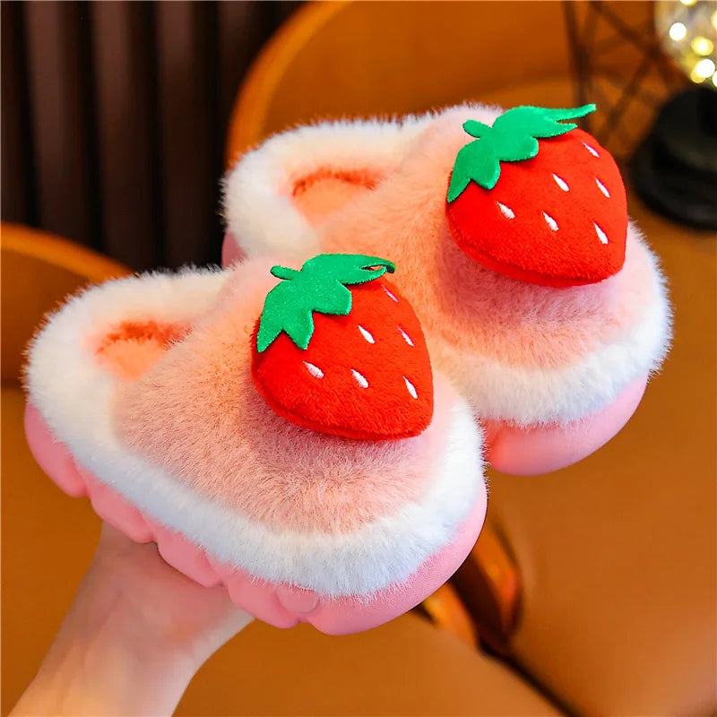 Kids' Slippers House Shoes Cotton Cartoon Winter Shoes For Girls Warm Anti-slip Soft Bottom Pink Coffee Shoes Size 22-37