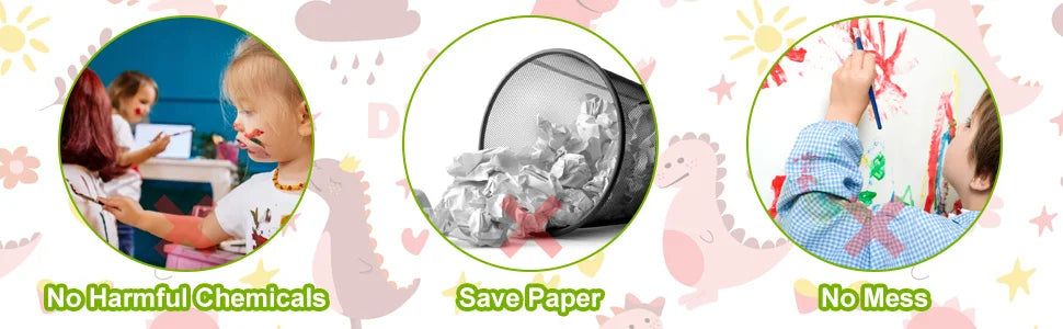 Green Dinosaur Erasable Book Doodle Set Magic Drawing Book Reusable Drawing Book 12 Watercolor Pens 14 Page Drawing for Kids