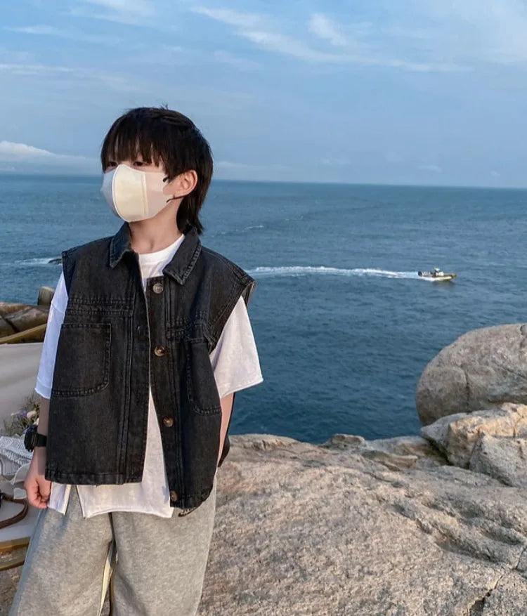 2025 New Boys Denim Vest Sleeveless Toddler Boys Spring Autumn Stylish Kids Jacket