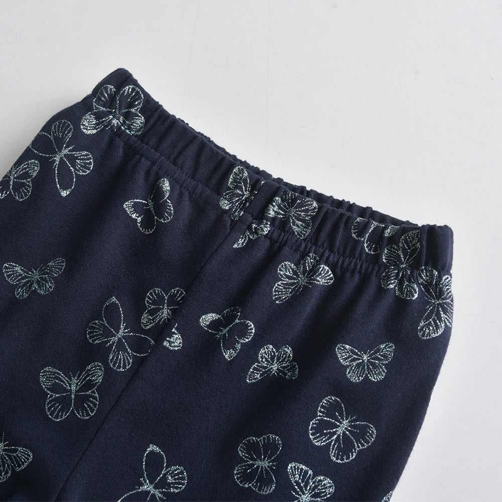 VIKITA Girls Cotton Casual Trousers Kids Butterfly Print Navy Blue Cozy Fashion Leggings Pants Children Bottoms Wear 2 3 10 12Y