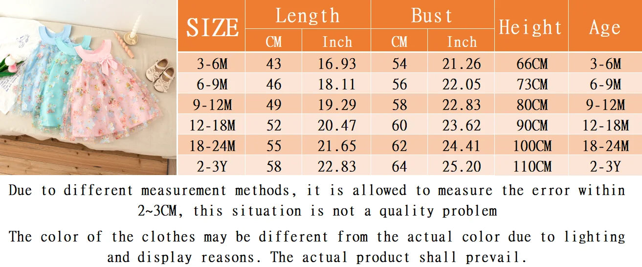 Colorful Floral Chiffon Baby Girl Princess Dress, Summer New Sweet Bow Children'S Clothing Suitable For Birthday Parties (0-3Y)