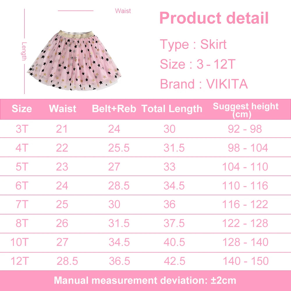 VIKITA Girls Star Sequins Appliqued Skirts Girls Birthday Party Prom Gwon Kids Mesh Tulle Pink Daily Casual Princess Mini Skirts