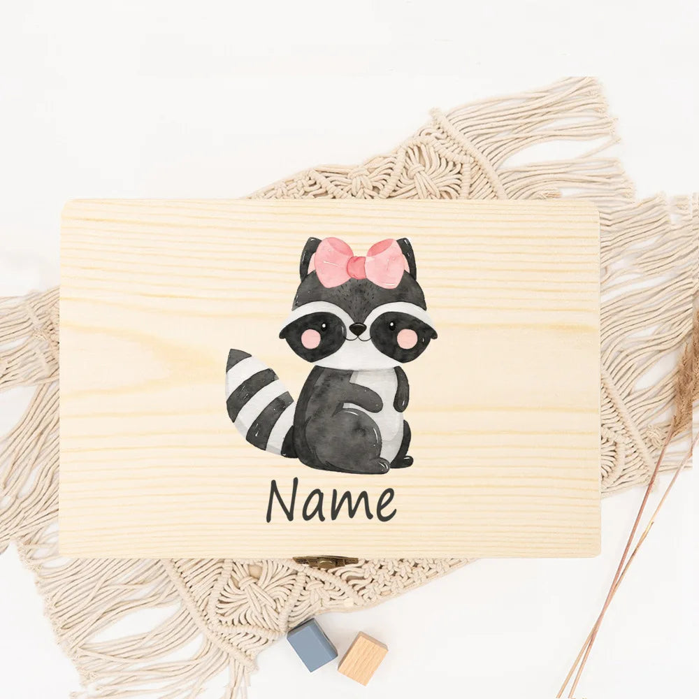 Personalized Baby Wood Box Cute Animal Print Toddler Memory Box Custom Name Infant Keepsake Box Newbron Shower Gift Kids Present