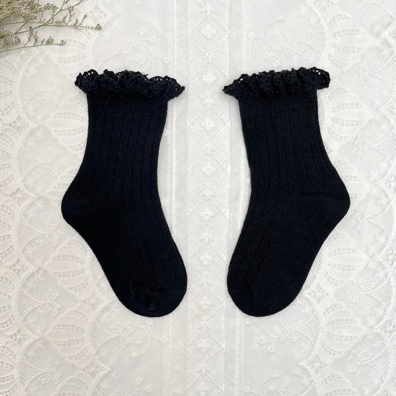 Ruffle Kids Knee High Socks Baby Girls Toddlers Long Soft Cotton Sock Lace Flower Children School Uniform Socks For 0-8Years