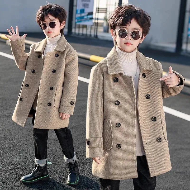 2025 Autumn Winter Kids Korean Style Plus Size Warm Thickened Wool Coat Windbreaker Stylish Outdoor Jacket