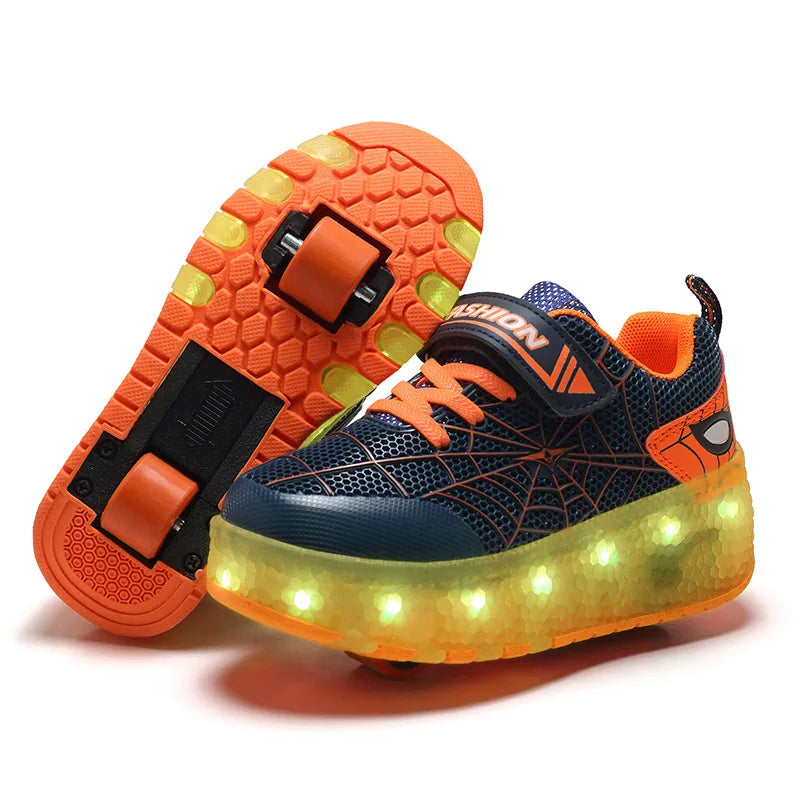 Boys Girls Roller Shoes LED Light Up USB Charging Children Roller Skate Casual Skateboarding Shoes Sports Shoes Kids Sneakers