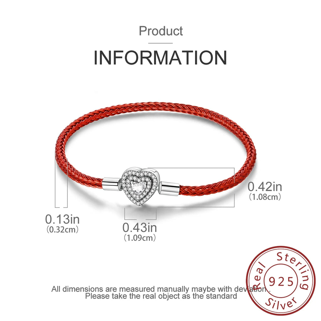 925 Sterling Silver Charm Bracelets For Woman Heart Shell Leather Rope Plait Bracelet Fit Beads Making  Fshion Jewelry Gift