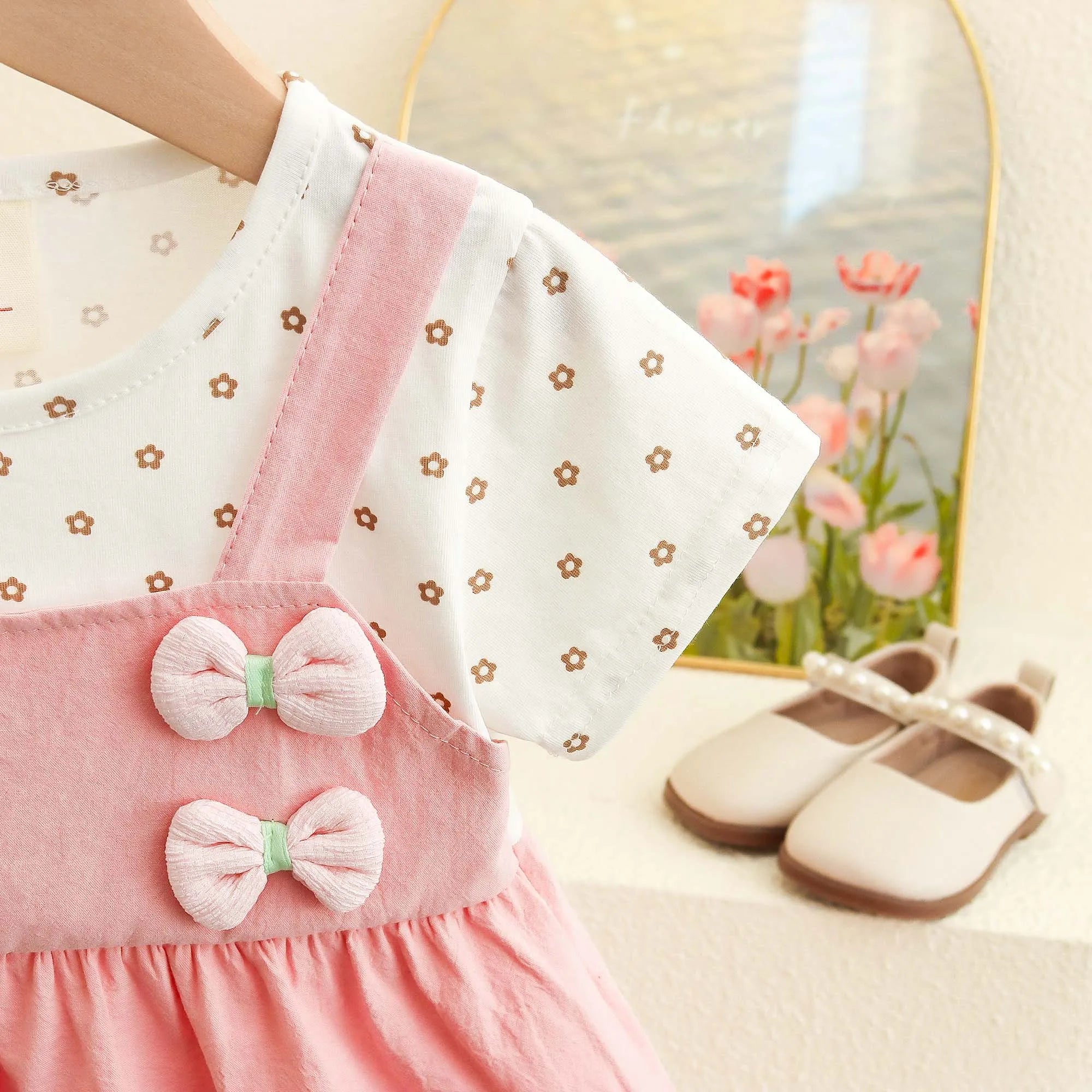 Happy New Year! Summer New Sweet Bow Baby Girl Dress, Small Floral Short Sleeved Children'S Clothing For 6-24 Months