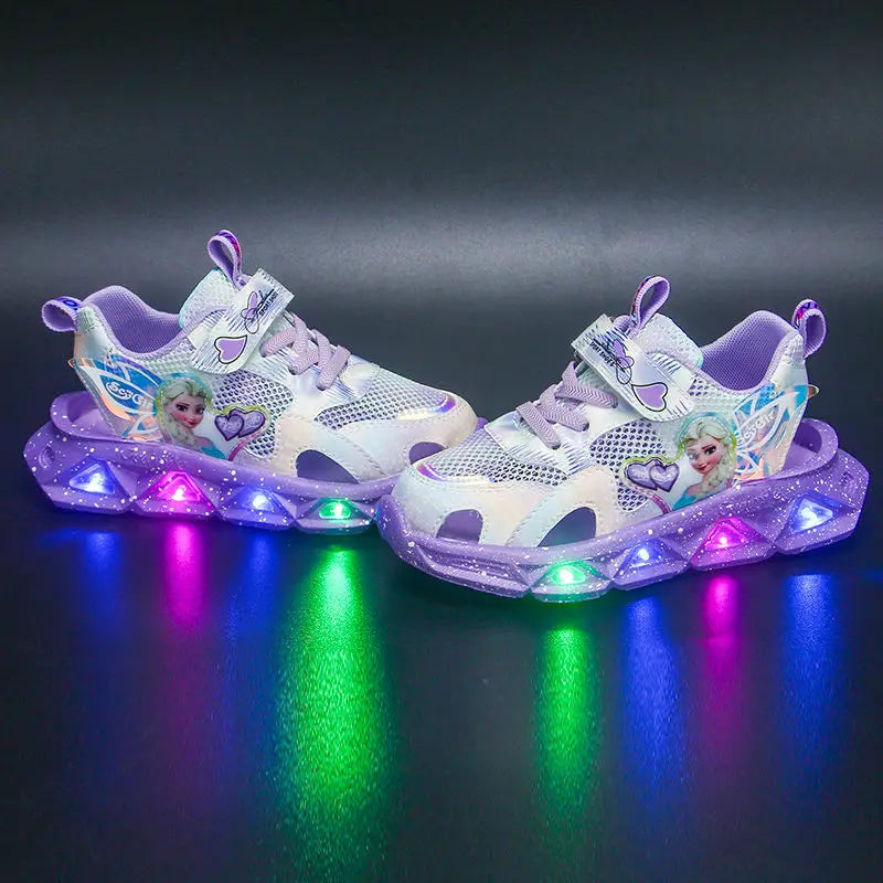 Disney Children's Sandals Women's Summer Girls' Sandals Led Lights Kids' Baby Princess Elsa Beach Pink Purple Shoes Size 22-37
