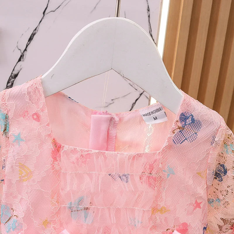 Summer New Floral Baby Girl Dress, Princess Style Children'S Short Sleeved Clothes