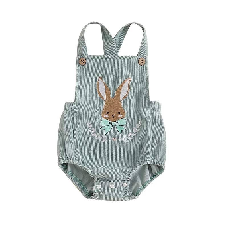 Infant Easter Jumpsuit with Sleeveless Design and Adorable Bunny Embroidery Cute Newborn Overall for Spring Celebrations