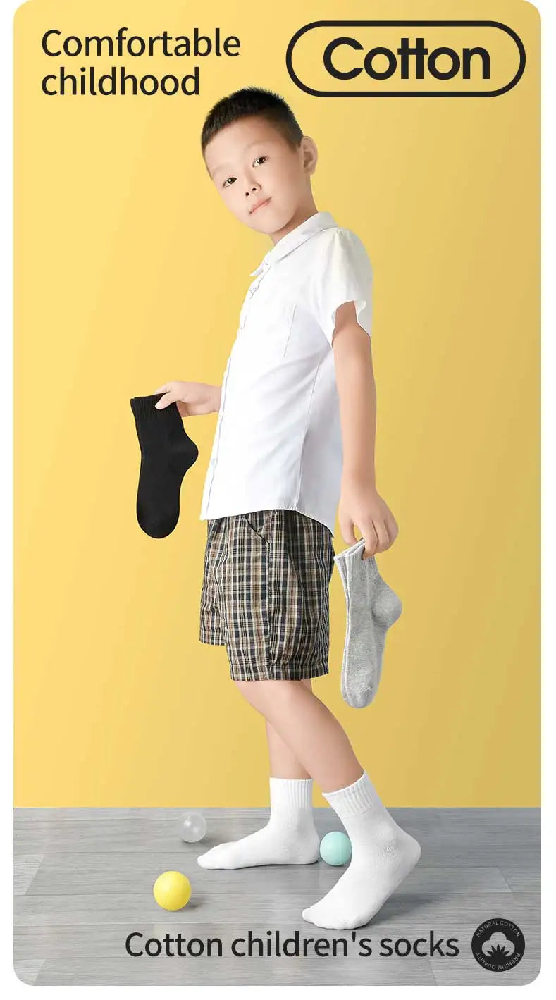 MIPP brand student antibacterial mid tube socks, all cotton anti odor pure white, sports school children, boys and girls