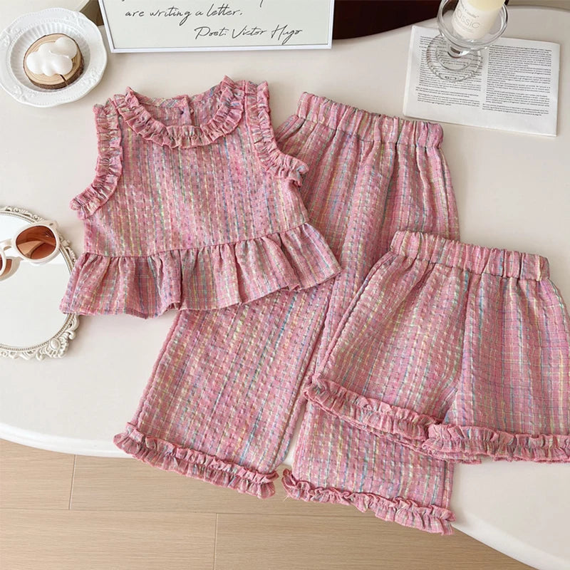 Summer New Plaid Baby Girl Set, Casual And Comfortable Children'S Clothing Suitable For Babies Aged 9 Months To 4 Years Old