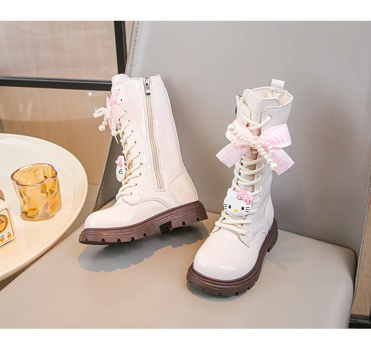 Kids'Casual Shoes Long Boots PU Leather Cartoon Kuromi Winter Shoes For Girls Anti-slip Warm Black Beige Shoes Size 26-37