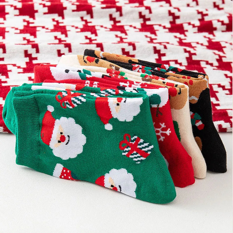 2/4/8 Pairs Children Christmas Socks Cotton Warm Mid-tube Socks For Kids Unisex Knitting Snowflake Elk Stocking Christmas Gift