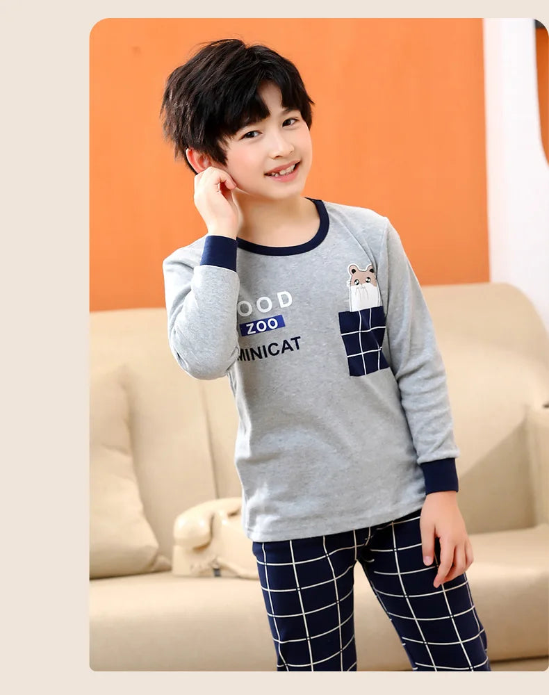 Children's Autumn Clothes and Pants Pure Cotton Set for Boys and Girls Warm Underwear Cartoon Pattern Children's Pajamas Set