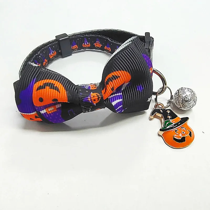 1/4 Pcs Halloween Cat Collar with Bow Tie & Bell Adjustable Breakaway Kitten Collar for Kitty Kitten Adult Cats Dog Pet Supplies