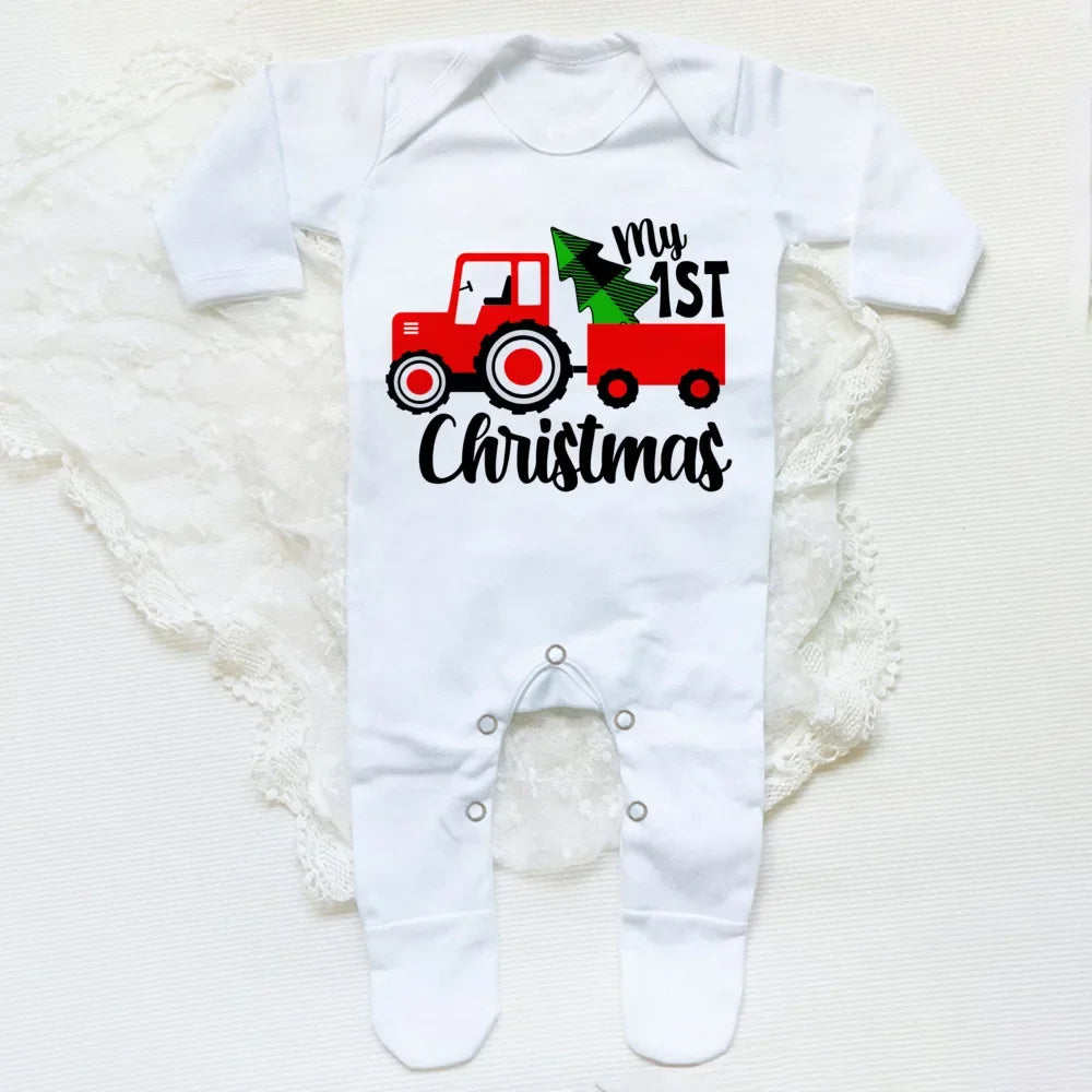 1st Christmas Babygrow Sleepsuit Boys Girls Cute Clothes Baby First Christmas Gift Toddler Xmas Sleepsuit Baby White Bodysuit