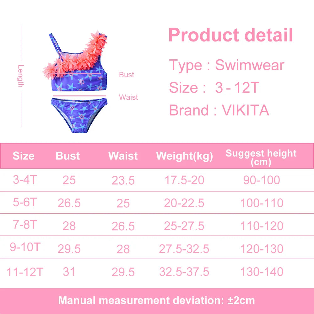 VIKITA Teenagers Girls Close-fitting Elastic Starfish Swimsuit Girls Split Two-pieces Swimwear Children Fashion Bikini Sets