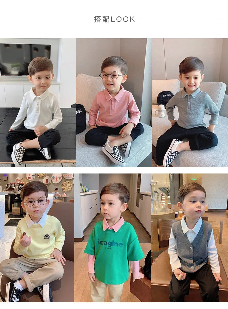 Boys Polo Shirts Long Sleeve Tops for Kids Solid Color Children T-shirt Cotton  Baby Tops Toddler Spring Autumn Outwear