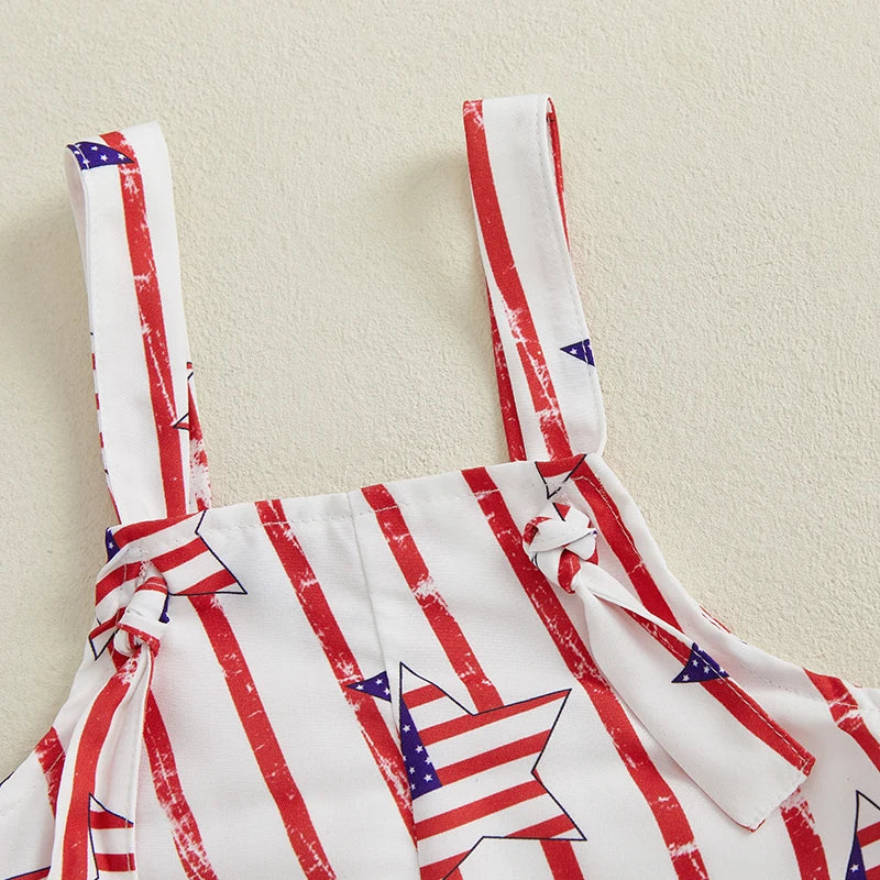 Infant Boys Patriotic Rompers American Flag Print Sleeveless Summer Bodysuits Jumpsuits for Independence Day