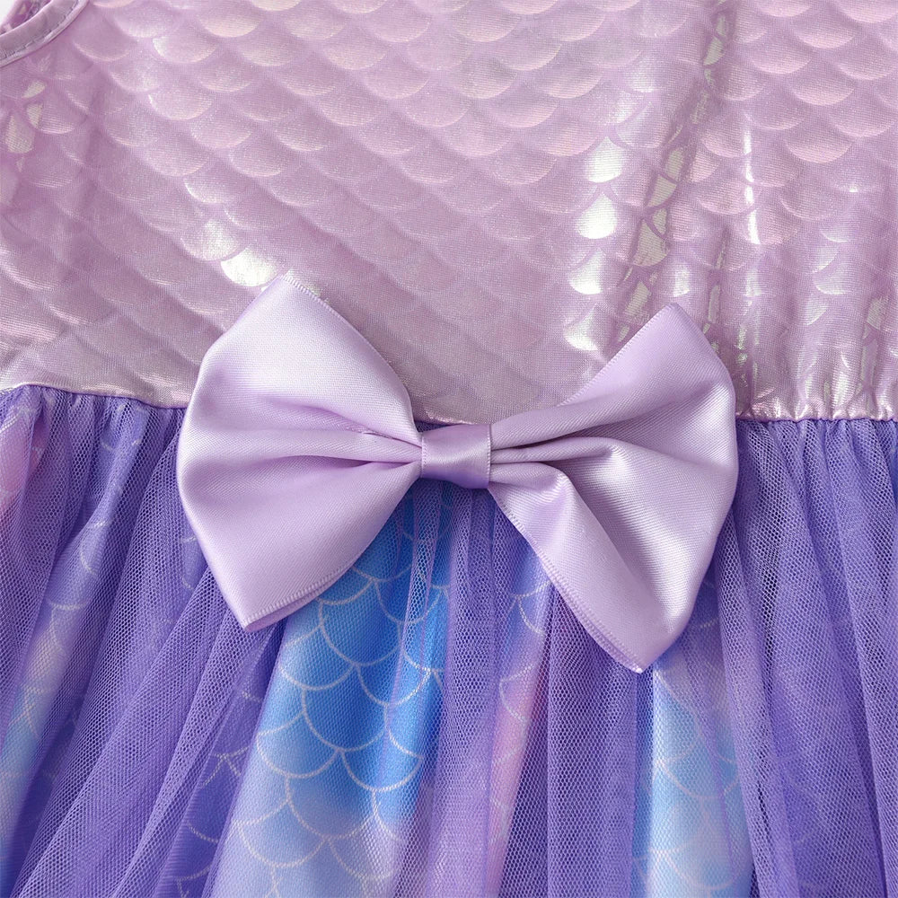 VIKITA Girls Mermaid Print Dress Kids Summer Sleeveless Dresses with Bow Knot Girl Princess Party Prom Gown Beach Vacation Dress