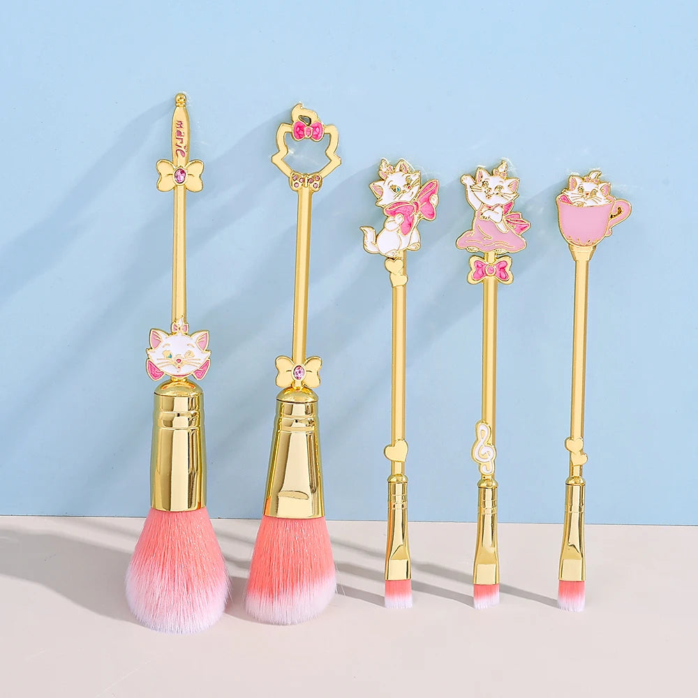 5pcs Mary Cat Makeup Brush Unique Cartoon Shape Makeup Tool Metallic Texture Cute Mary Cat Eyeshadow Brush Set Suitable for Girl
