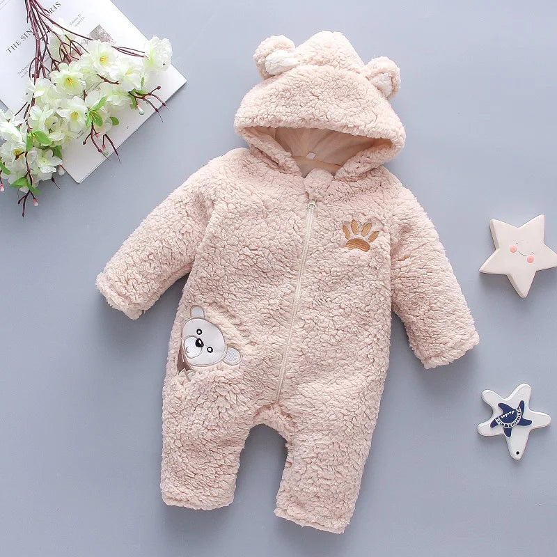 Winter New Thick And Warm Baby Boy And Girl Jumpsuit, Cartoon Teddy Bear Children'S Long Sleeved Clothes (3-18 Months)