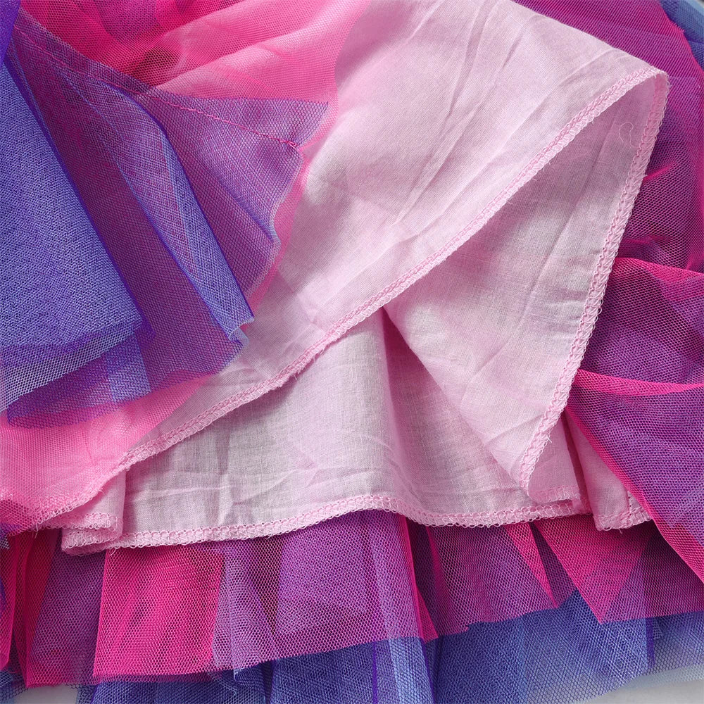 VIKITA Girls Multicolor Tulle Dress Kids Licorne Print Long Sleeve Irregular Tutu Dress for Autumn Teenagers Party Prom Gown